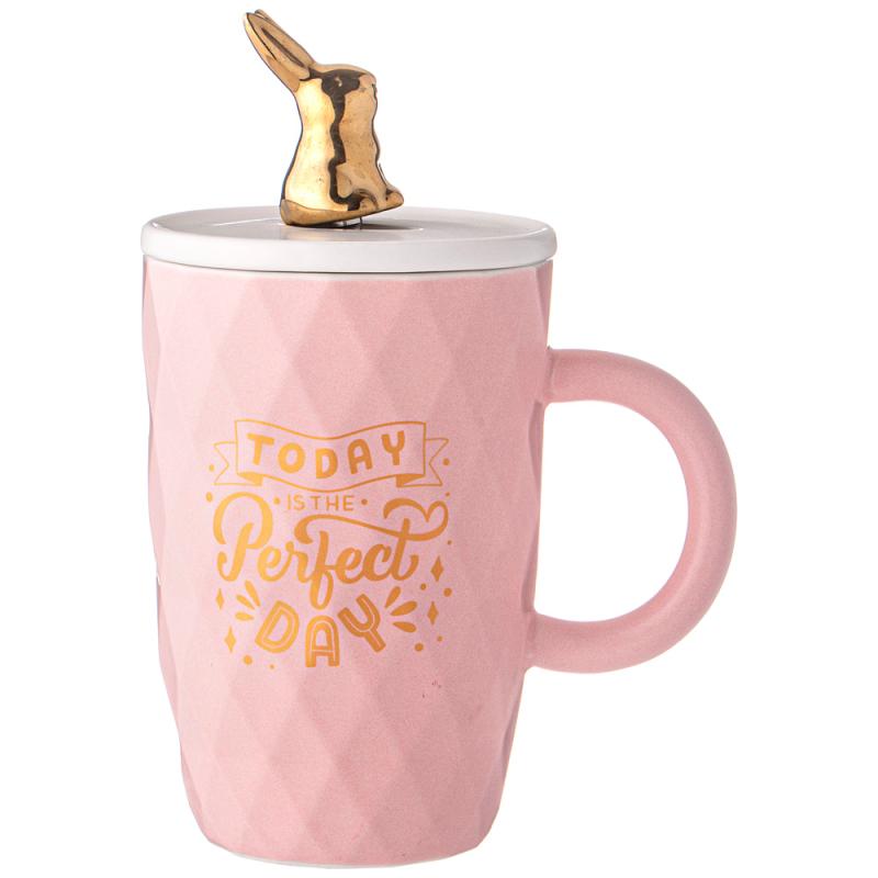 ARTI-M КРУЖКА LEFARD С КРЫШКОЙ И ЛОЖКОЙ BUNNY 390МЛ, РОЗОВАЯ