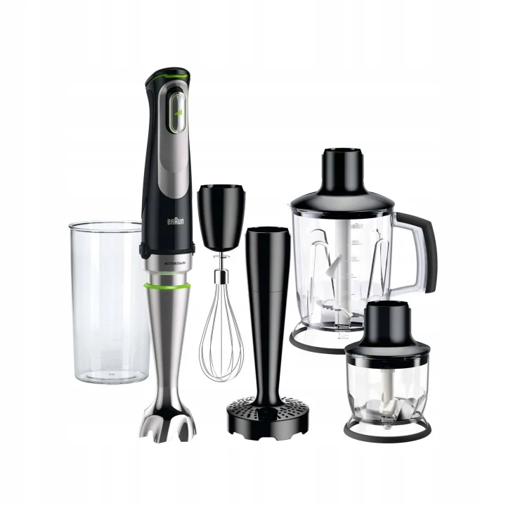 Блендер погружной Braun MQ9147X 1200Вт, 10 скоростей, стакан 0,6л, измельчитель 1,25л, мельничка 0,3