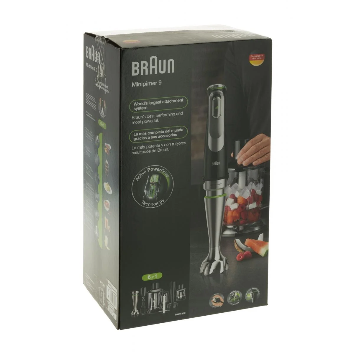 Блендер погружной Braun MQ9147X 1200Вт, 10 скоростей, стакан 0,6л, измельчитель 1,25л, мельничка 0,3