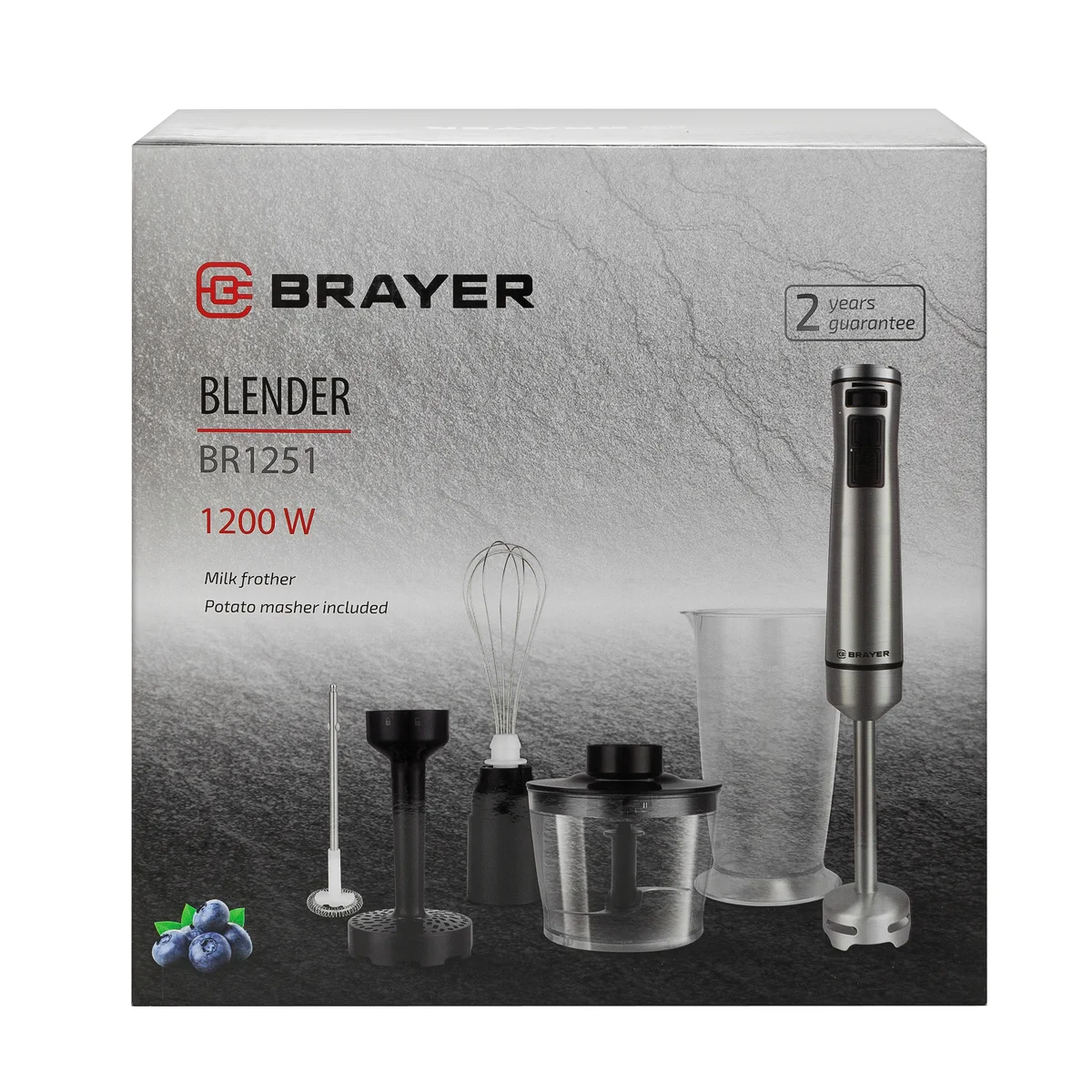 Блендер погружной BRAYER 1251BR, (1200 Вт, стакан 700 мл,турбореж, плавн рег.скорости, серебристый)