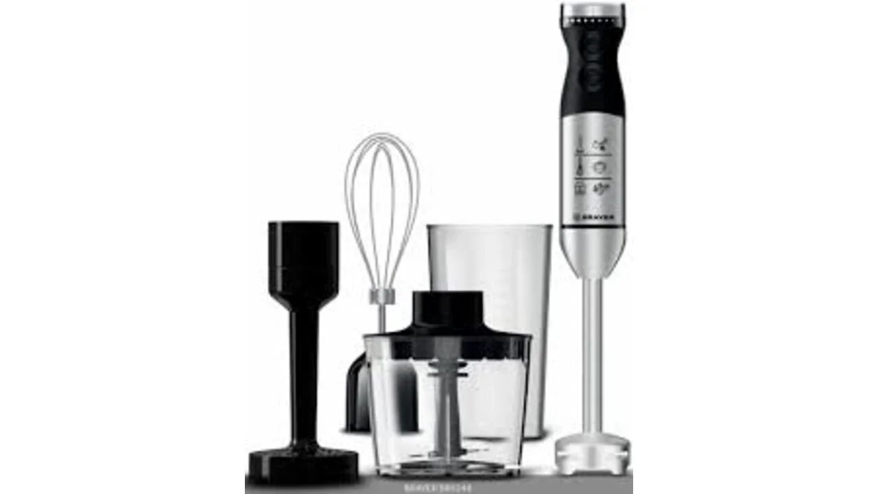 Блендер погружной BRAYER BR1244 (800 Вт, НЕРЖ, Пюре, 2 ск, пл. рег, венч, стак 700)