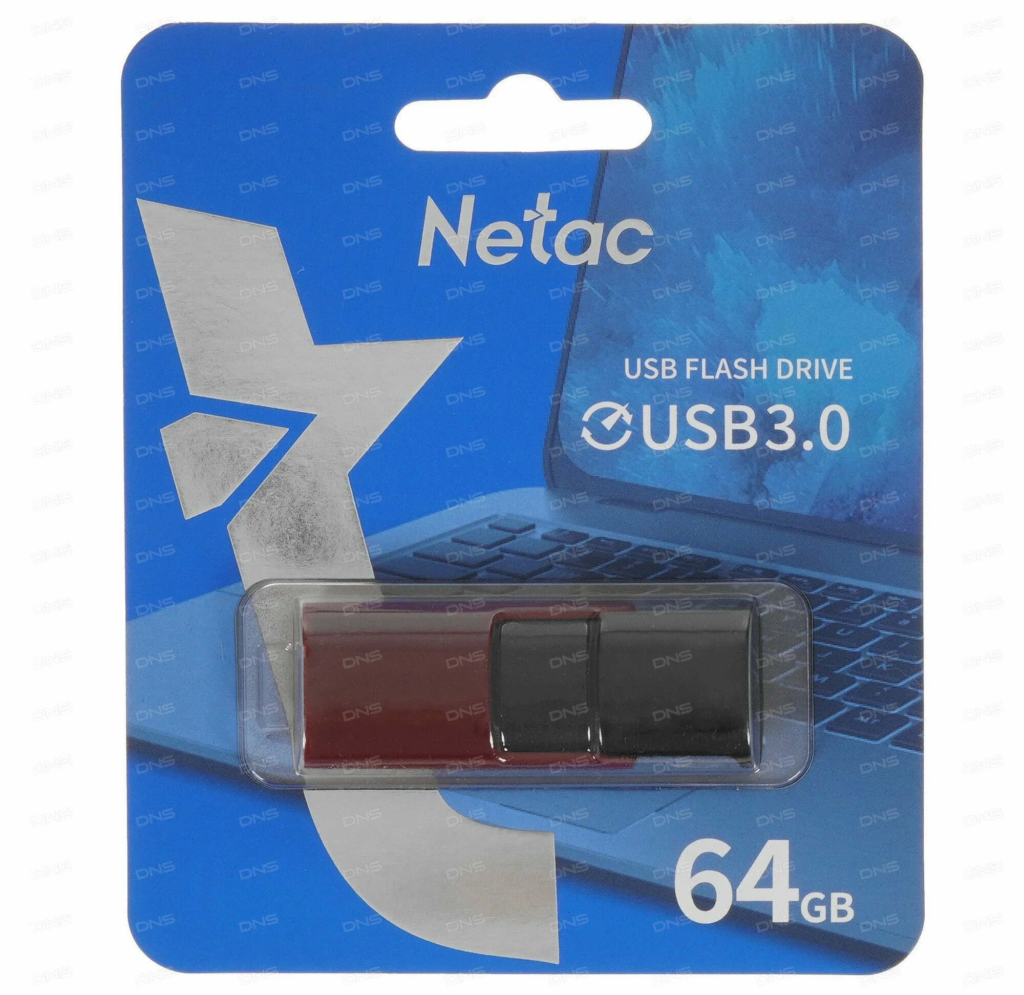 Флешка USB Netac U182 (NT03U182N-064G-32RE), 64Gb, USB 3.0, R/W 70/30, красный/черный