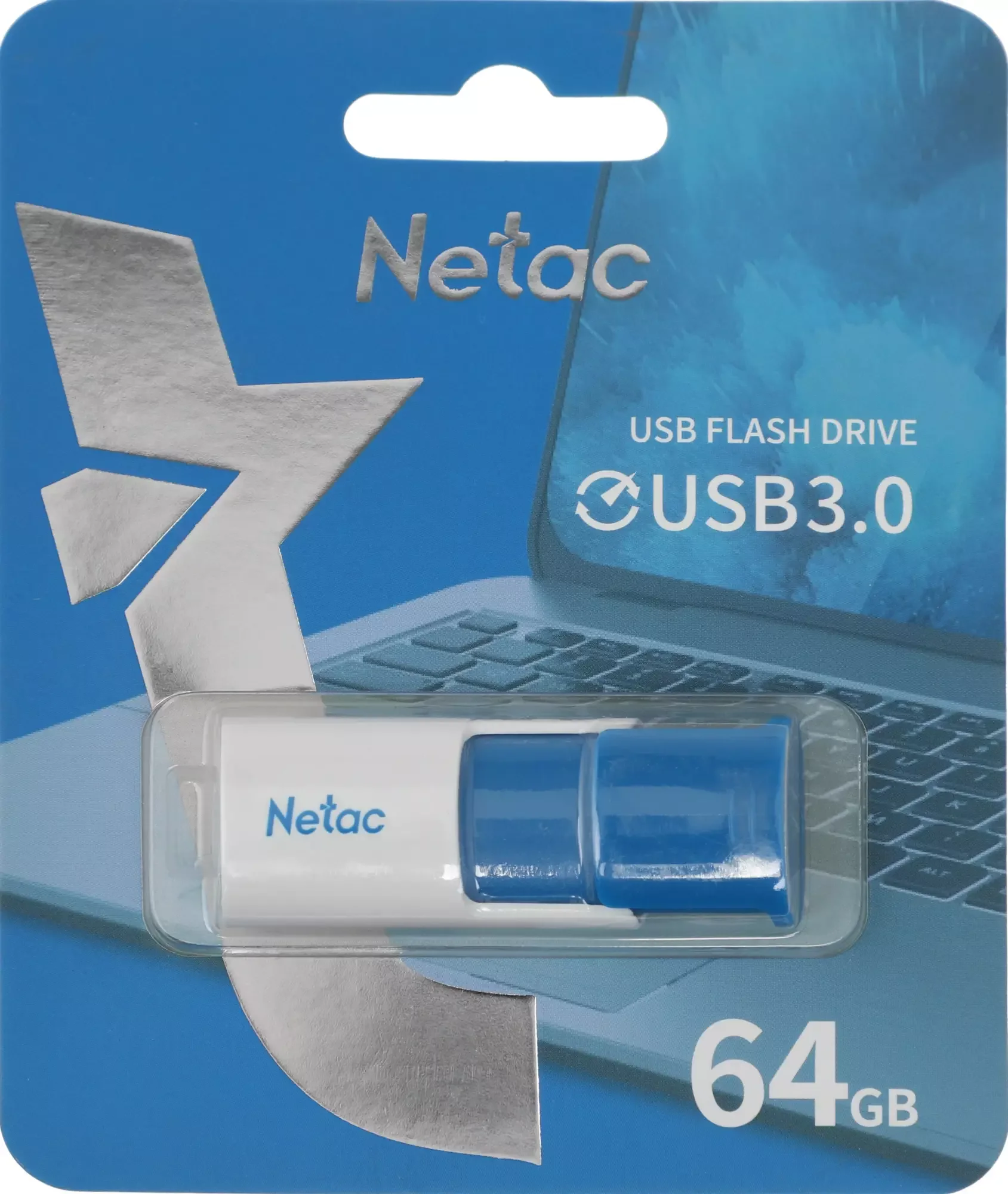 Флешка USB Netac U182 Blue (NT03U182N-128G-32BL), 128Gb, USB 3.0, R/W 70/30, белый/синий