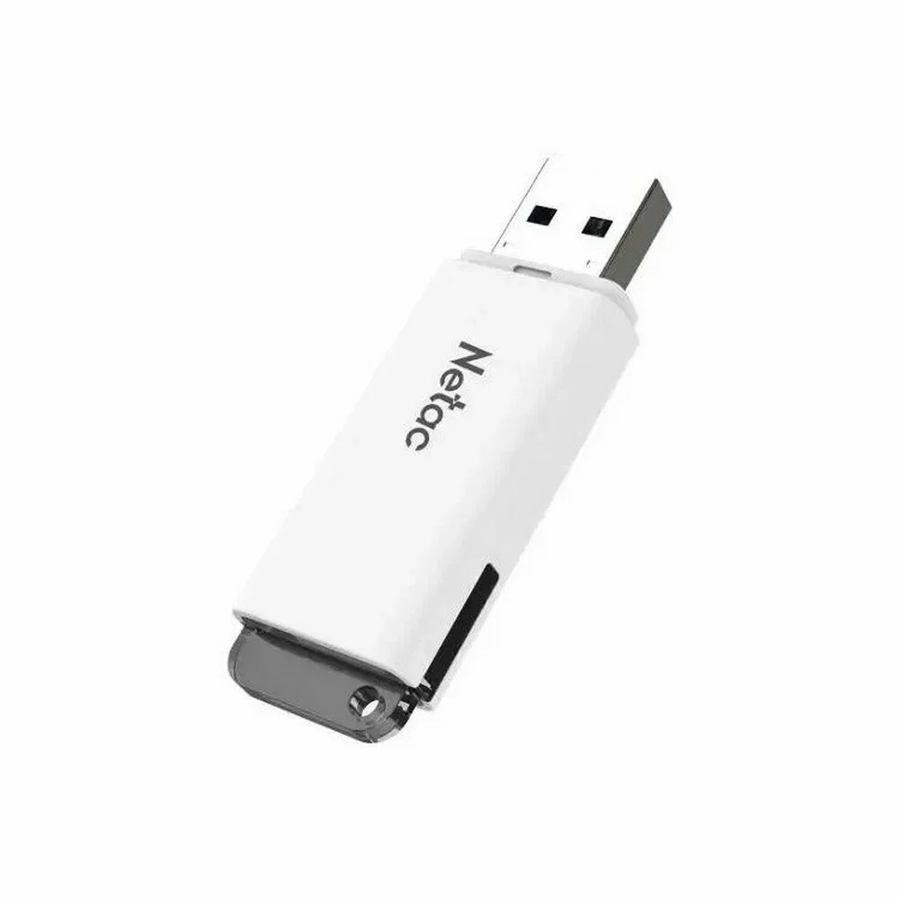 Флешка USB Netac U185 (NT03U185N-064G-20WH), 64Gb, USB 2.0, R/W 25/10, белый/серый