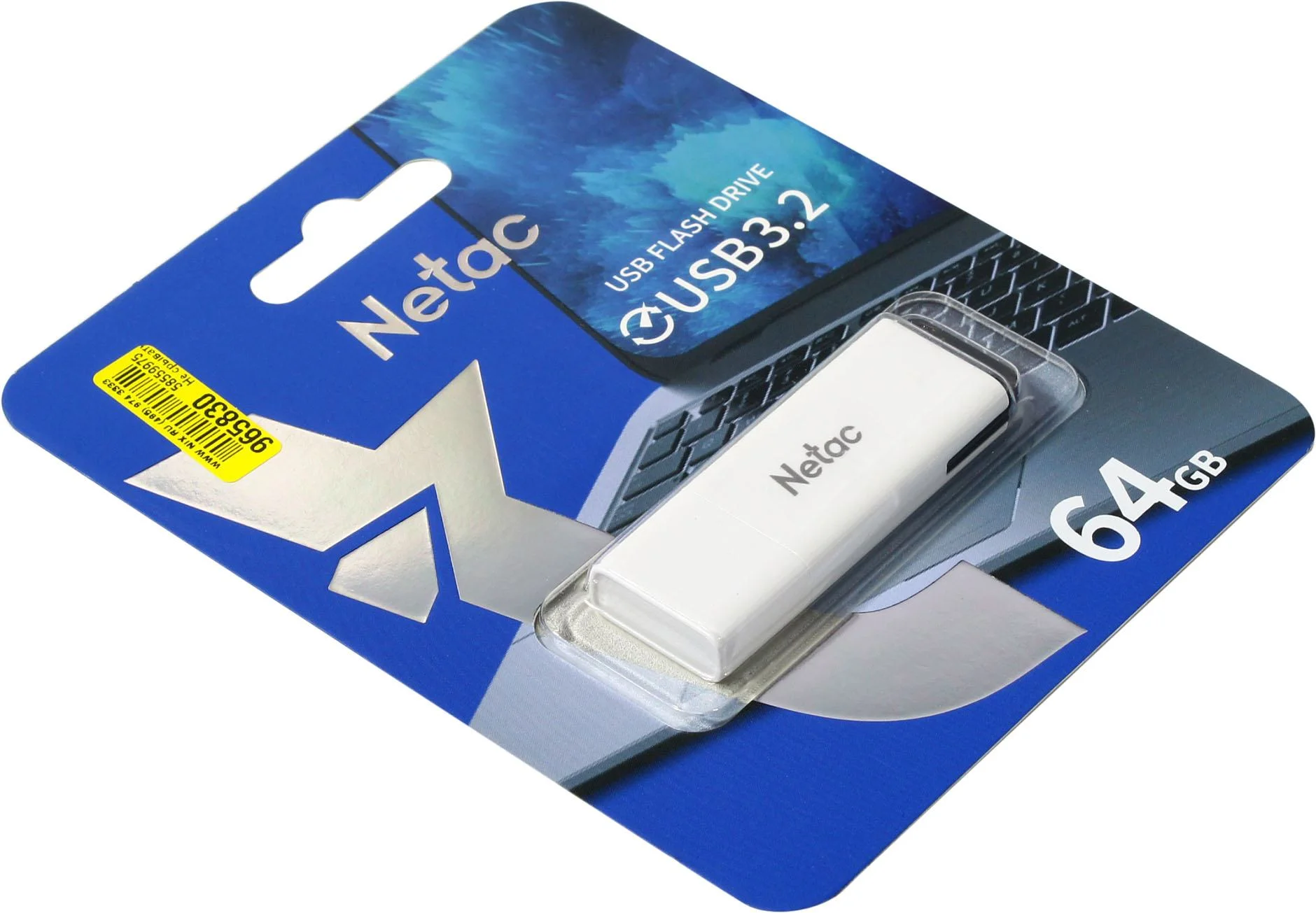 Флешка USB Netac U185 (NT03U185N-064G-32WH), 64Gb, USB 3.0, R/W 100/25, белый/серый