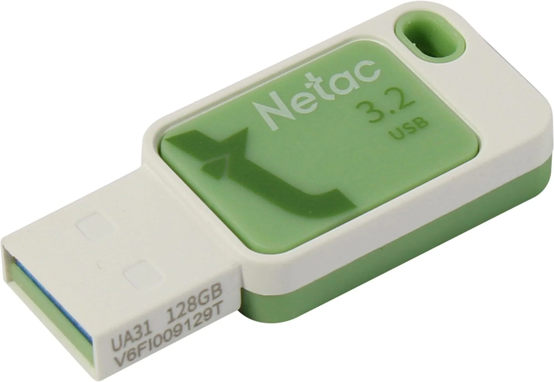 Флешка USB Netac UA31 (NT03UA31N-128G-32GN), 128Gb, USB 3.2, R/W 110/45, зеленый/белый