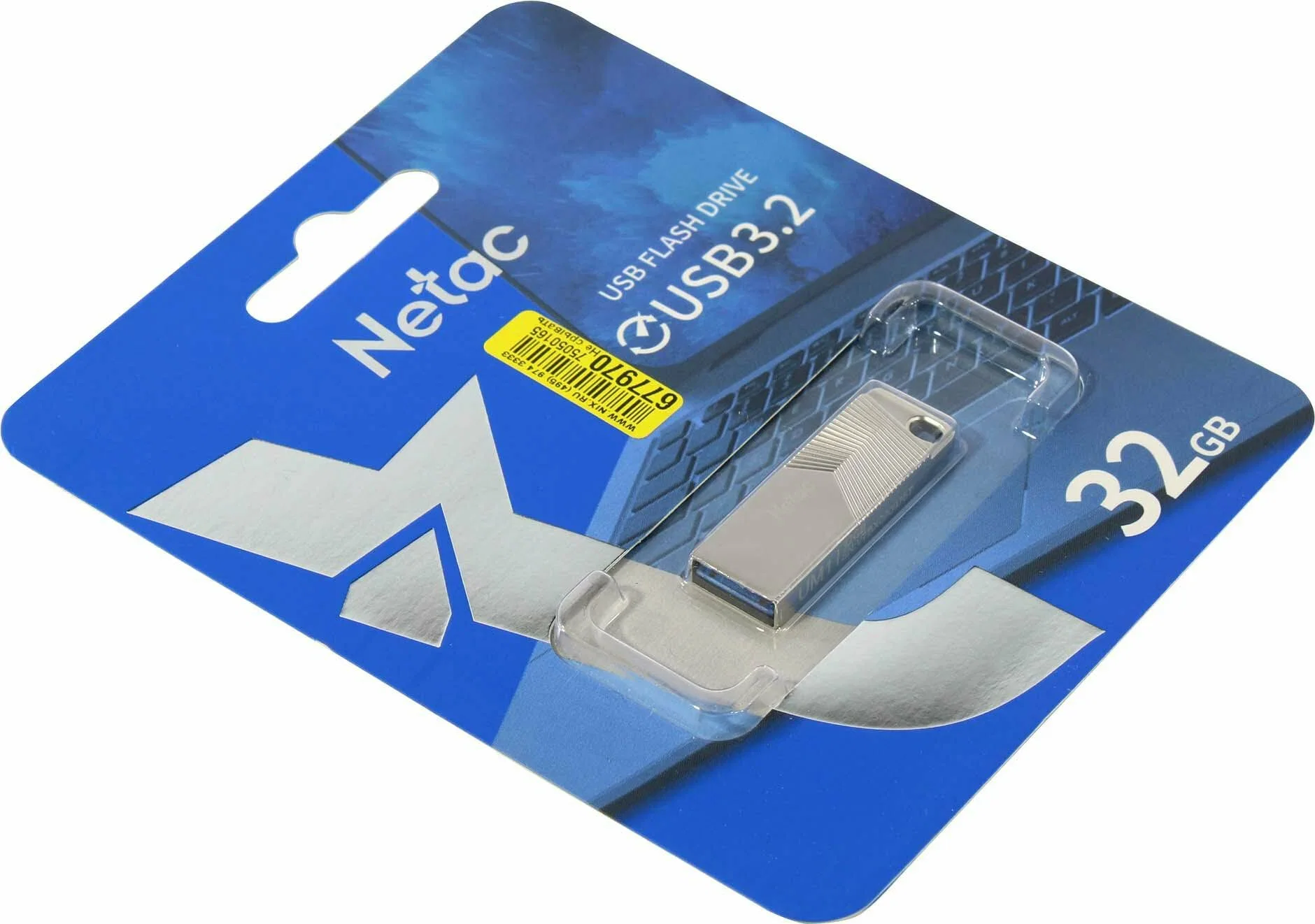 Флешка USB Netac UM1 (NT03UM1N-032G-32PN), 32Gb, USB 3.2, R/W 150/45, серебристый