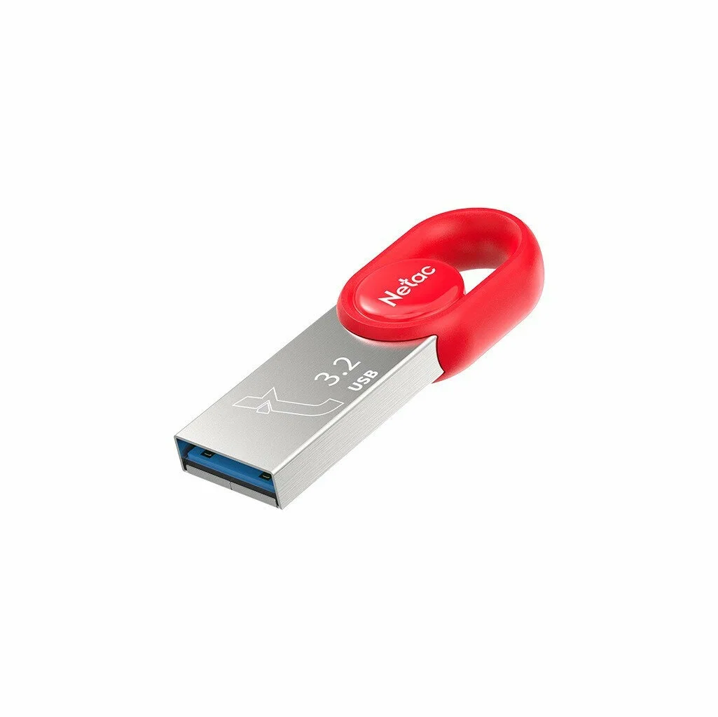 Флешка USB Netac UM2 (NT03UM2N-064G-32RE), 64Gb, USB 3.0, R/W 130/50, серебристый/красный