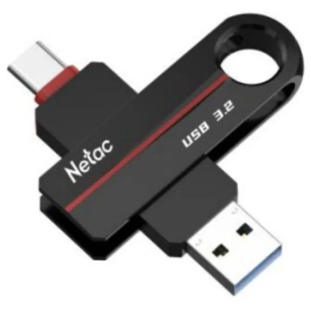 Флешка USB Netac US18 (NT03US18C-032G-32BK), 32Gb, USB3.2/TypeC, R/W 200/100, черный/красный