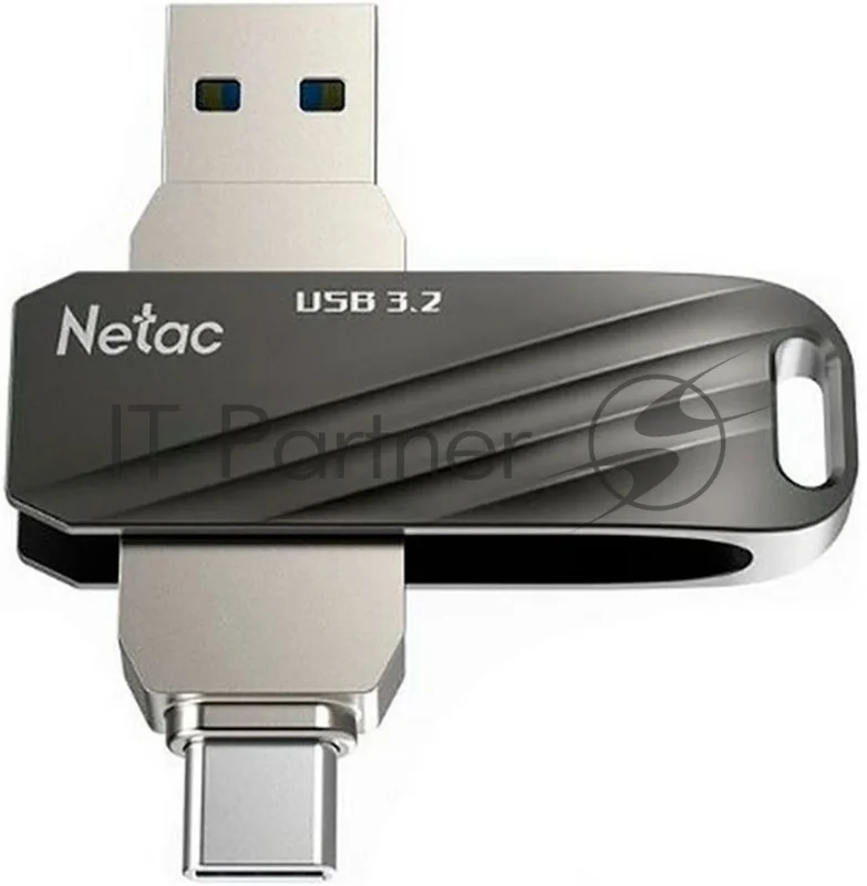 Флешка USB Netac US18 (NT03US18C-032G-32BK), 32Gb, USB3.2/TypeC, R/W 200/100, черный/красный