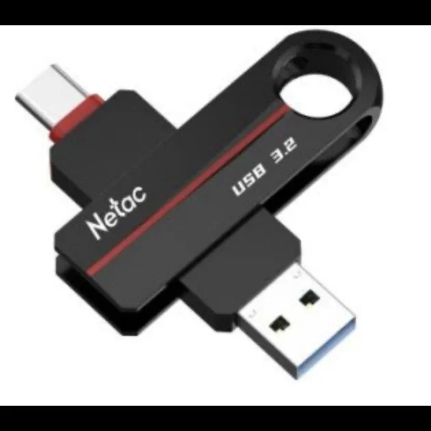 Флешка USB Netac US18 (NT03US18C-064G-32BK), 64Gb, USB 3.2/TypeC, R/W 200/100, черный/красный