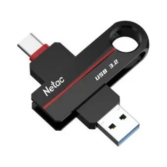 Флешка USB Netac US18 (NT03US18C-256G-32BK), 256Gb, USB 3.2/TypeC, R/W 200/100, черный/красный