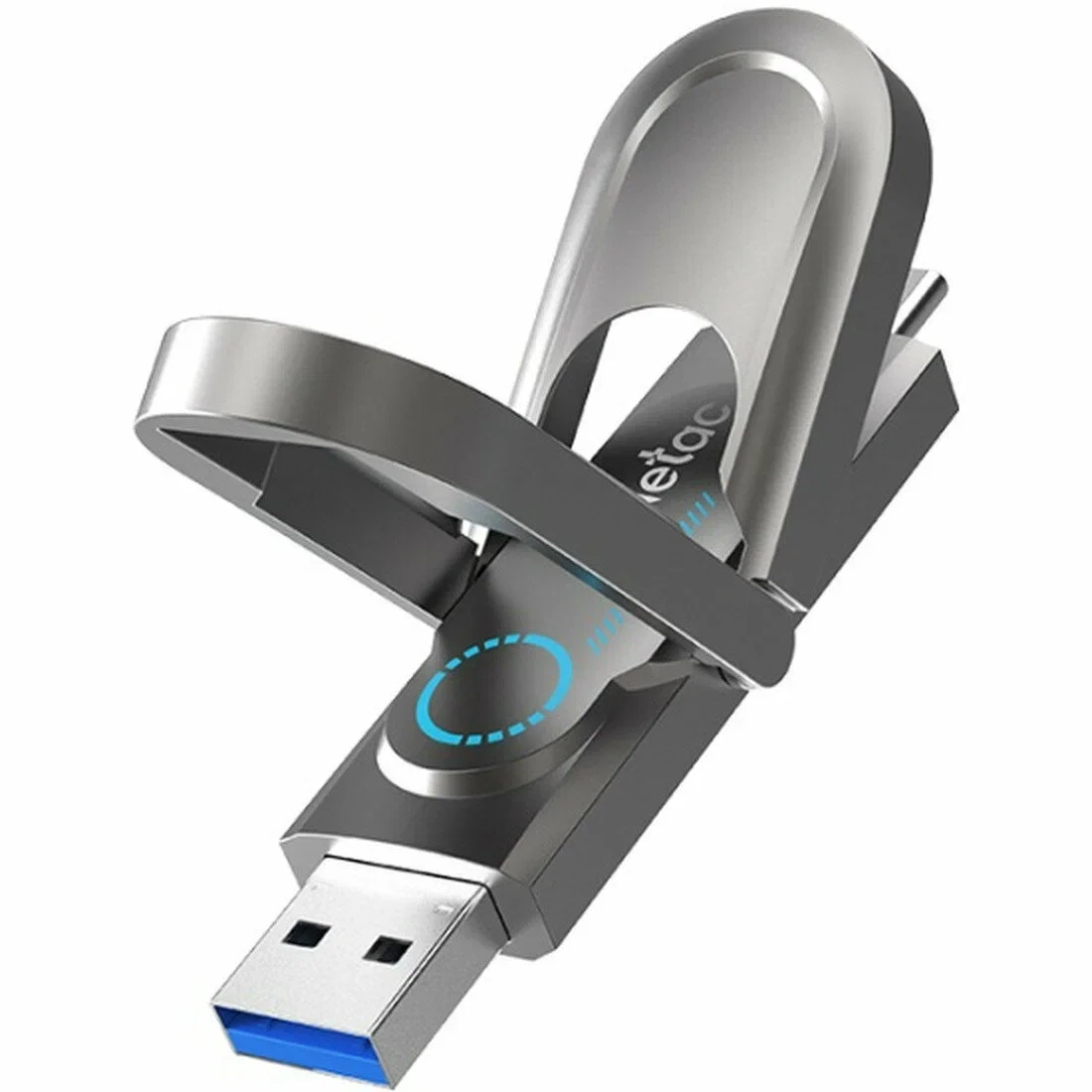 Флешка USB Netac US9 (NT03US9C-512G-32TA), 512Gb, USB 3.2 Gen2 Type-A/USB Type-C, R/W 1000/900, серебристый