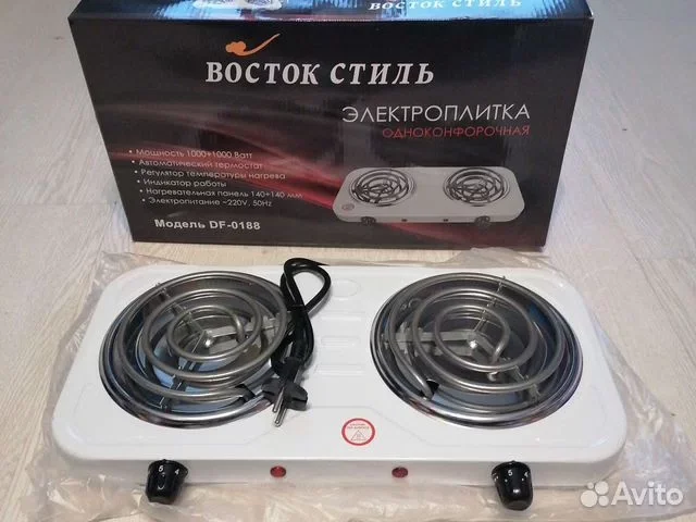 Электроплита "Восток стиль" ВС-0188. спираль 2 конф 2000вт, защита от перегрева