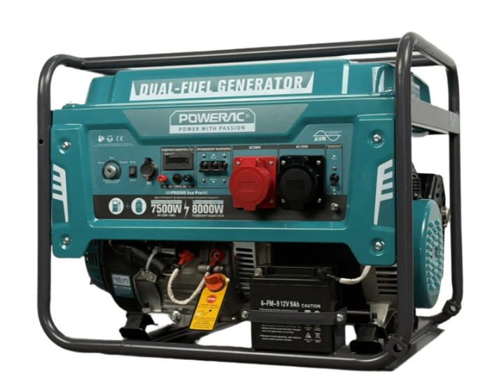 Генератор ГИБРИД (пропан/бенз) Powerac PR8000Eco PRO 8 кВт, 3 фазы, эл.стартер (PR8500H2E-LPG-ATS)