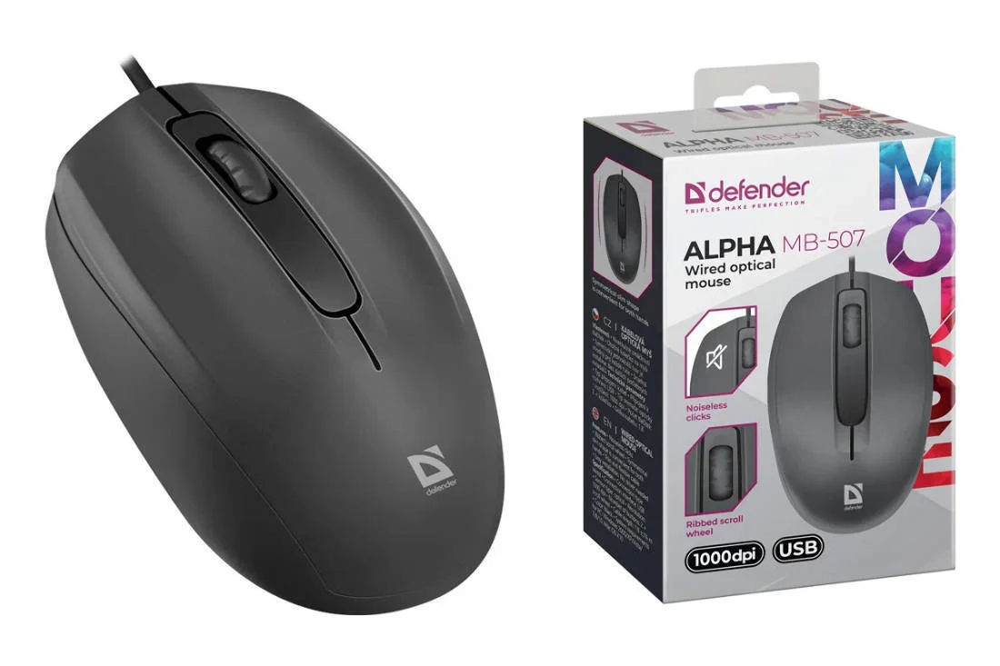 Мышь Игровая Defender Alpha MB-507 черный, 1000 dpi, USB, кнопки - 3