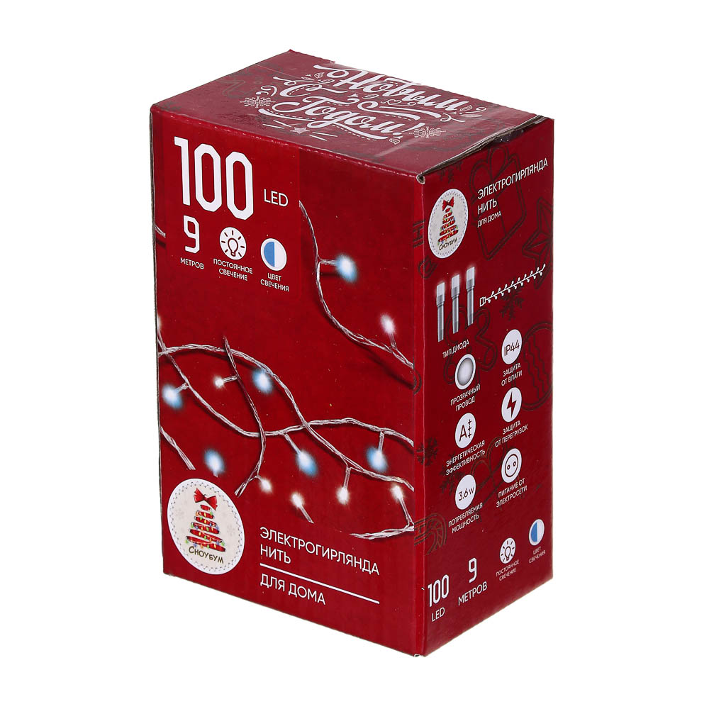 VETTA СНОУ БУМ Гирлянда электр. вьюн 9м, 100LED, голубой+белый, постоянное свечение, ПВХ прозрачный,