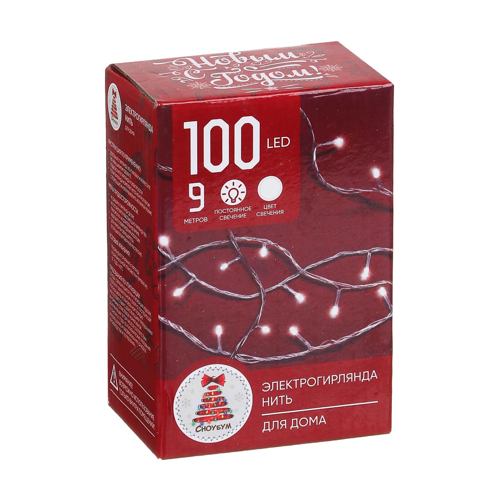 VETTA СНОУ БУМ Гирлянда электрическая Вьюн 9м, 100 LED, белая, 8 реж, прозрачный провод, 220В