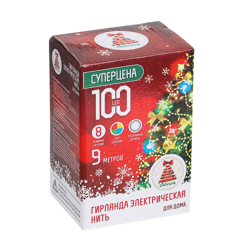 VETTA СНОУ БУМ Гирлянда электрическая Вьюн 9м, 100 LED, мультицвет, 8 реж, прозрачный провод, 220В