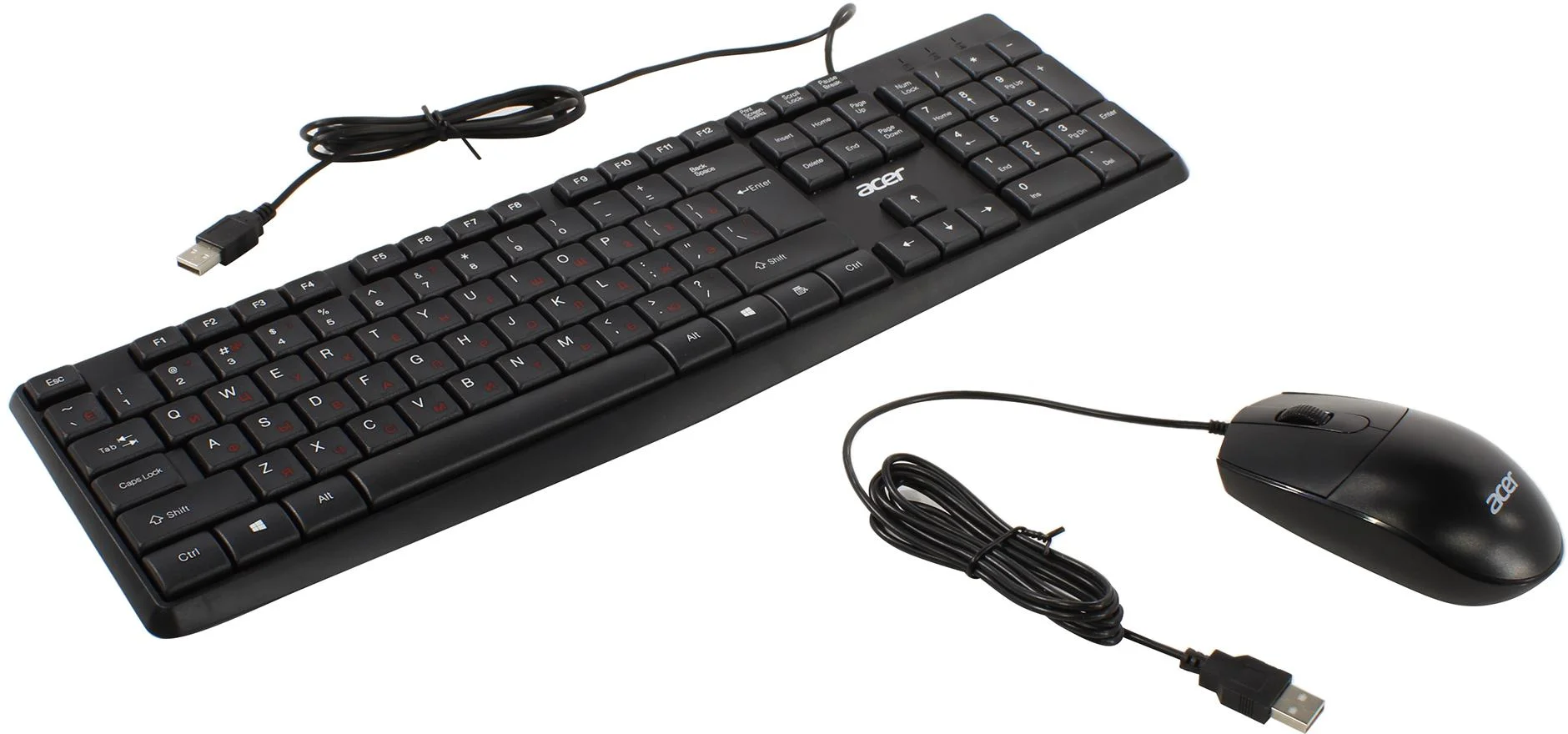 Комплект клавиатура+мышь Acer OMW141 проводной, USB, 1200 DPI, чёрный