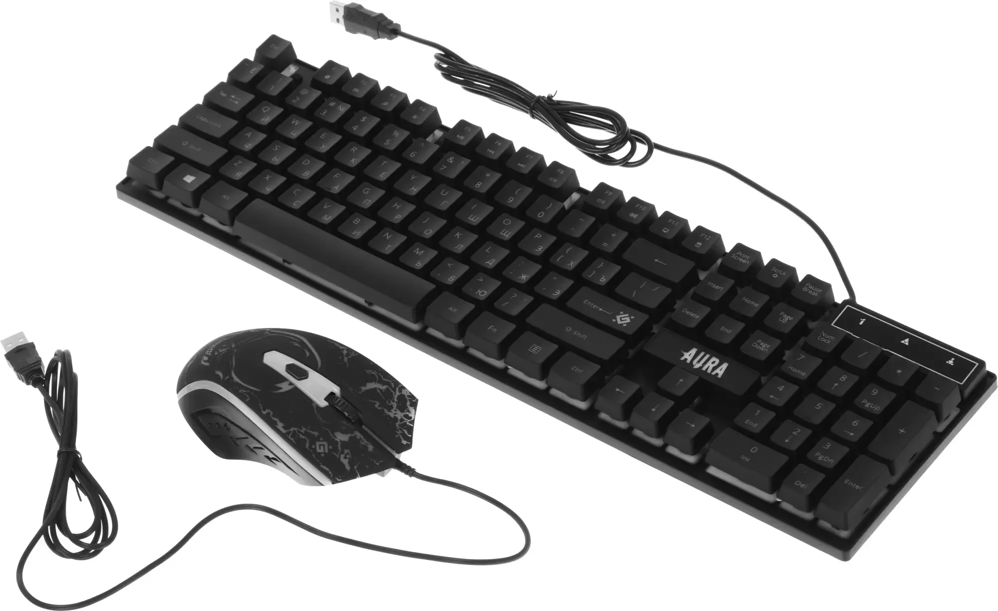 Комплект клавиатура+мышь Defender Aura MKP-117 проводной, USB, 2400 DPI, черный