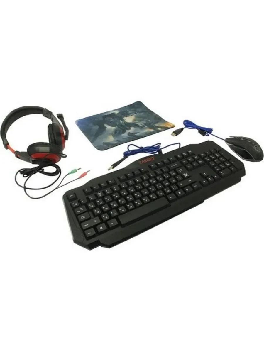 Комплект клавиатура+мышь Defender Target MKP-350 проводной, USB, 3200 DPI, чёрный/красный