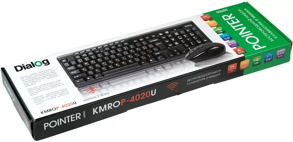 Комплект клавиатура+мышь Dialog Pointer KMROP-4020U беспроводной, USB, 1600 DPI, чёрный