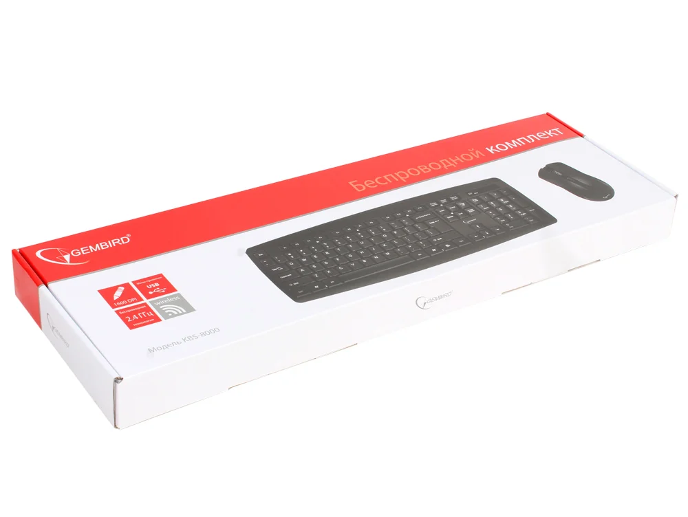 Комплект клавиатура+мышь Gembird KBS-8000 беспроводной, USB, 1600 DPI, чёрный