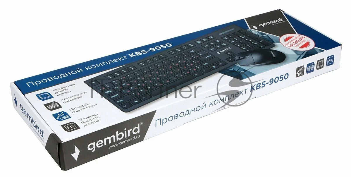 Комплект клавиатура+мышь Gembird KBS-9050L проводной, USB, 1000 DPI, чёрный