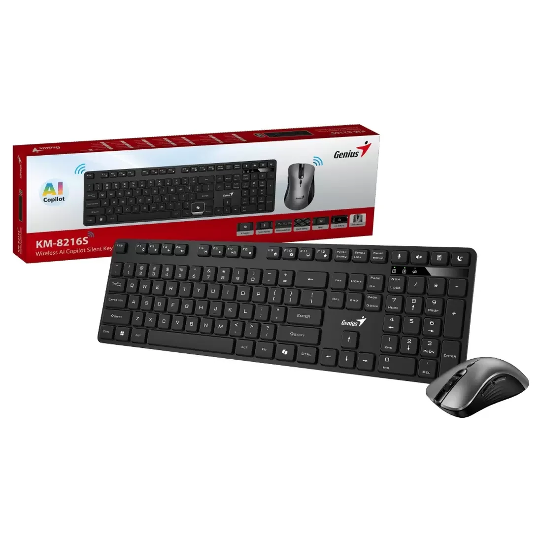 Комплект клавиатура+мышь Genius KM-8216S беспроводной, Bluetooth, 1000 DPI, чёрный