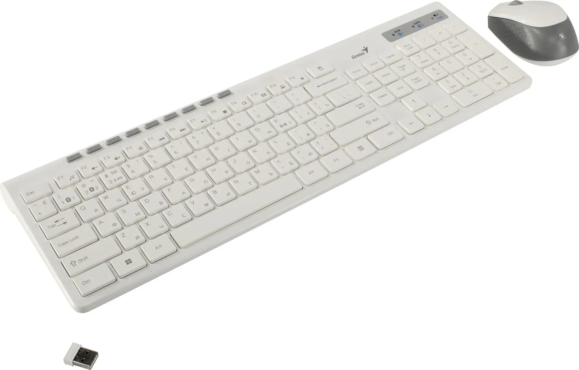 Комплект клавиатура+мышь Genius SlimStar 8230 беспроводной, USB + Bluetooth, 1000 DPI, белый