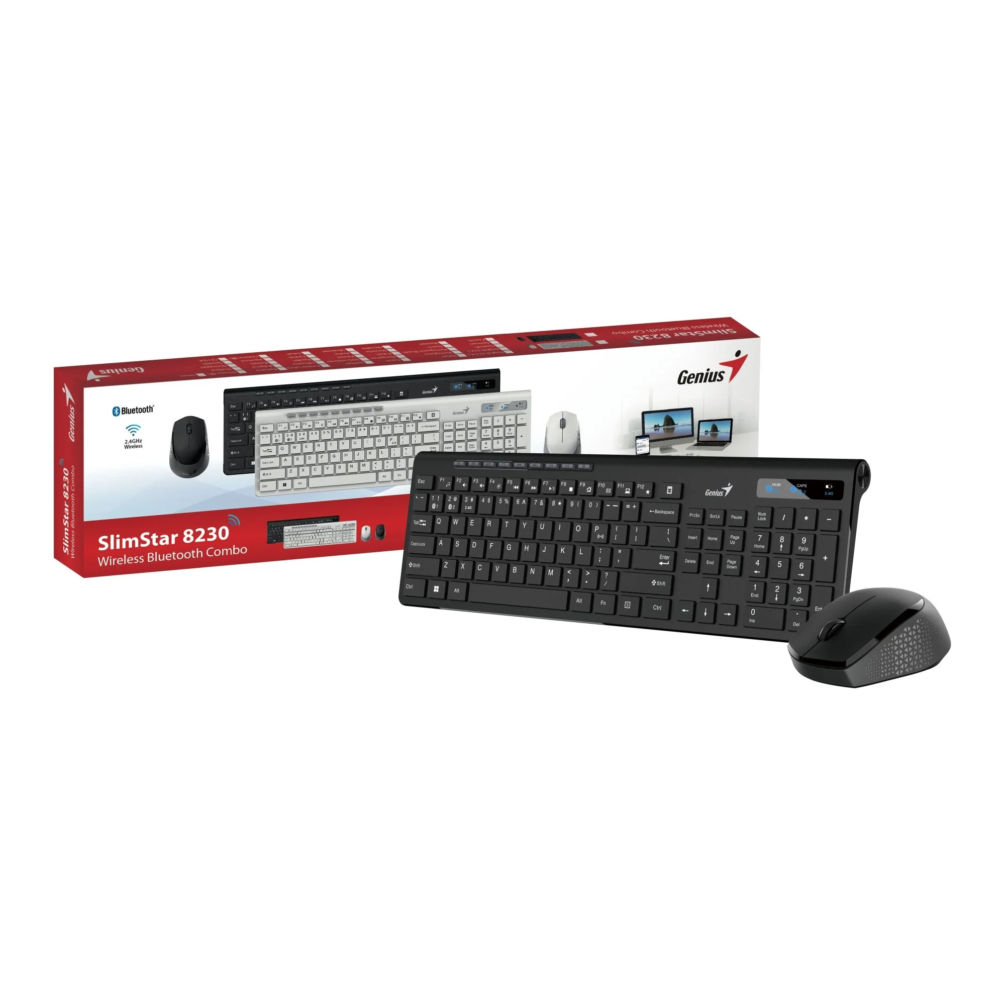 Комплект клавиатура+мышь Genius SlimStar 8230 беспроводной, USB + Bluetooth, 1000 DPI, чёрный