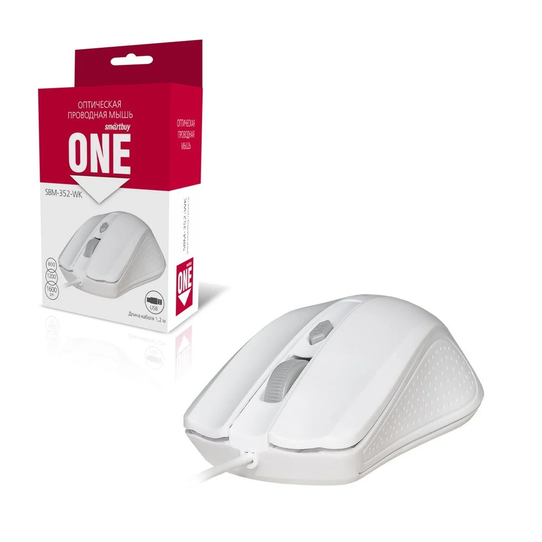 Мышь проводная Smartbuy ONE 352 белая SBM-352-WK