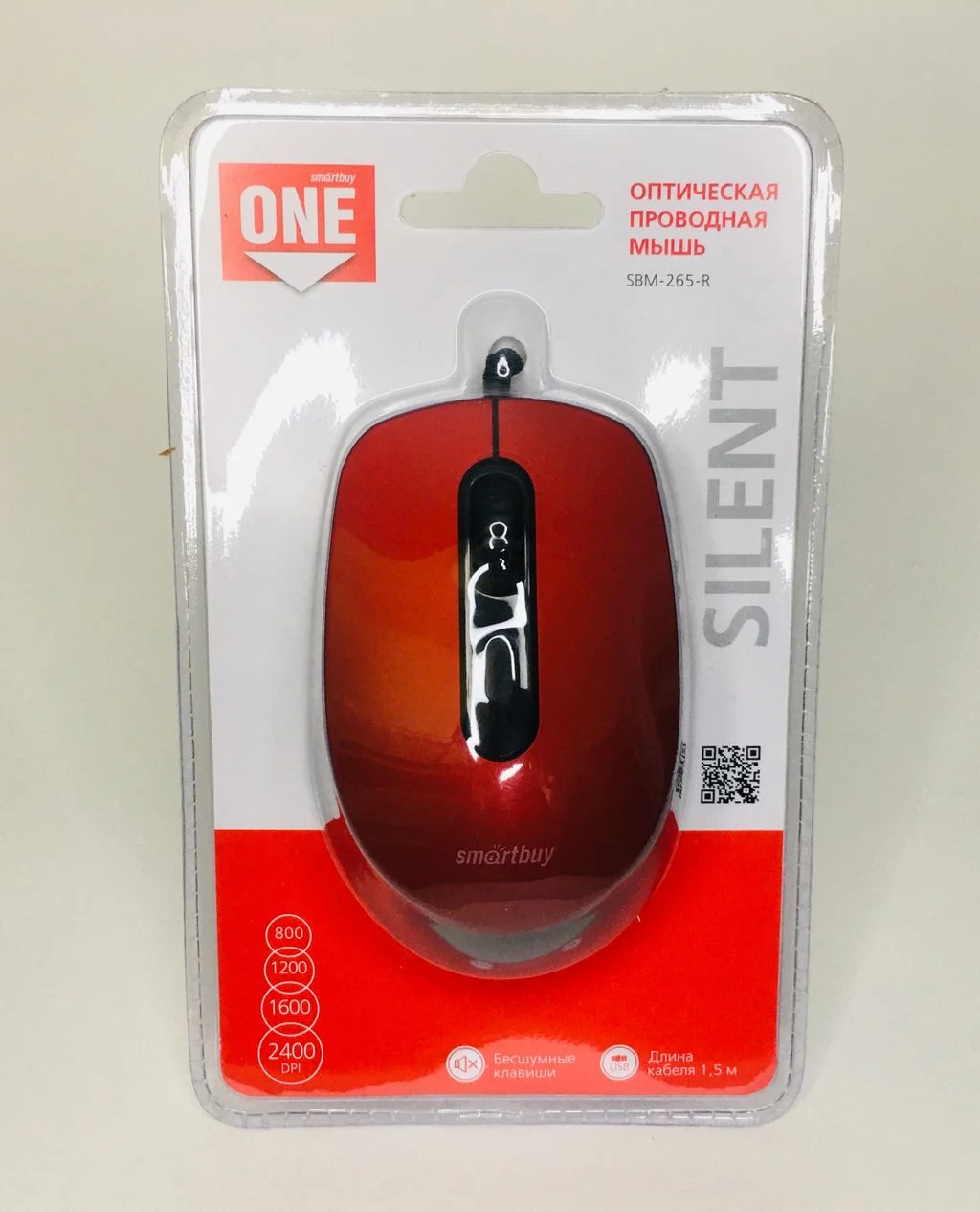 Мышь проводная беззвучная Smartbuy ONE 265-R красная, 40 SBM-265-R