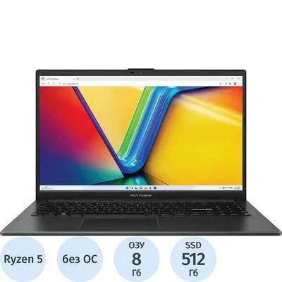 Ноутбук Asus Vivobook Go 15 E1504FA-BQ5032 Ryzen 5 40 8Gb SSD512Gb AMD Radeon 610M 15.6" IPS FHD (1920x1080) без ОС black WiFi BT Cam (90NB0ZR2-M07440