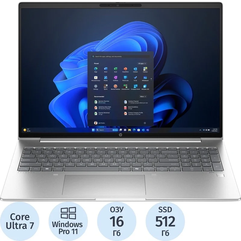 Ноутбук HP ProBook 460 G11 Core Ultra 7 155U 16Gb SSD512Gb Intel Graphics 16" IPS WUXGA (1920x1200) Windows 11 Pro silver WiFi BT Cam (A38BHET/W11P)