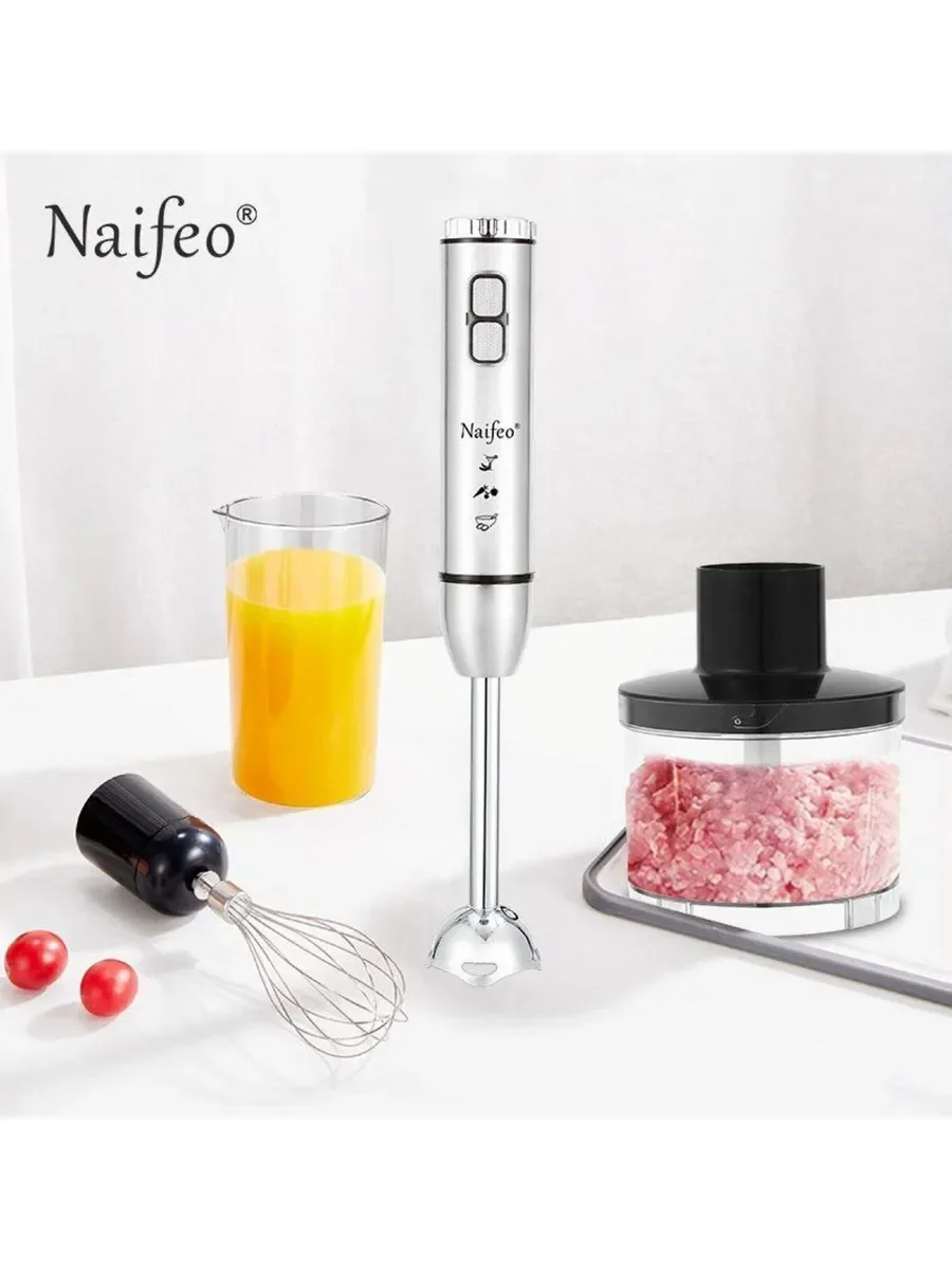Блендер погружной Naifeo NF-8004SET. 800 Вт, 2 скорост, изм 500 мл, стак 700 мл, венчик. нерж.сталь