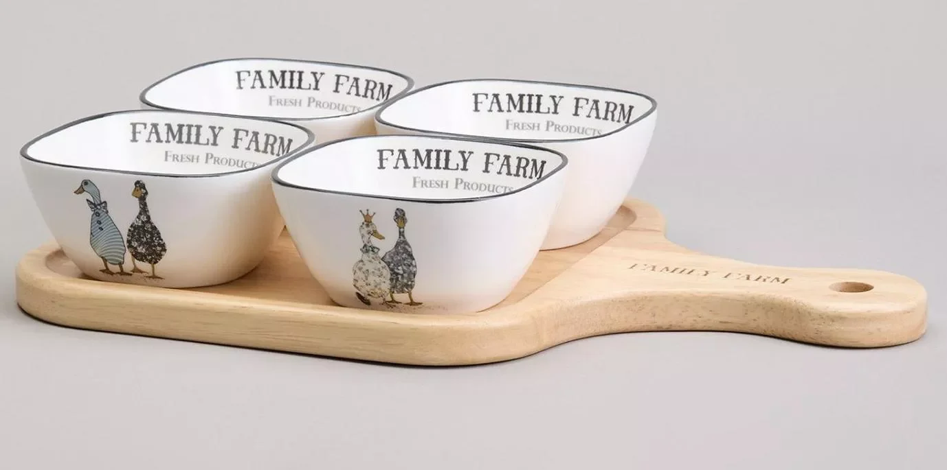 НАБОР САЛАТНИКОВ НА ДЕРЕВ. ПОДСТАВКЕ LEFARD "FAMILY FARM" 5 ПР. 30*19*6,7 СМ (КОР=8НАБ.)