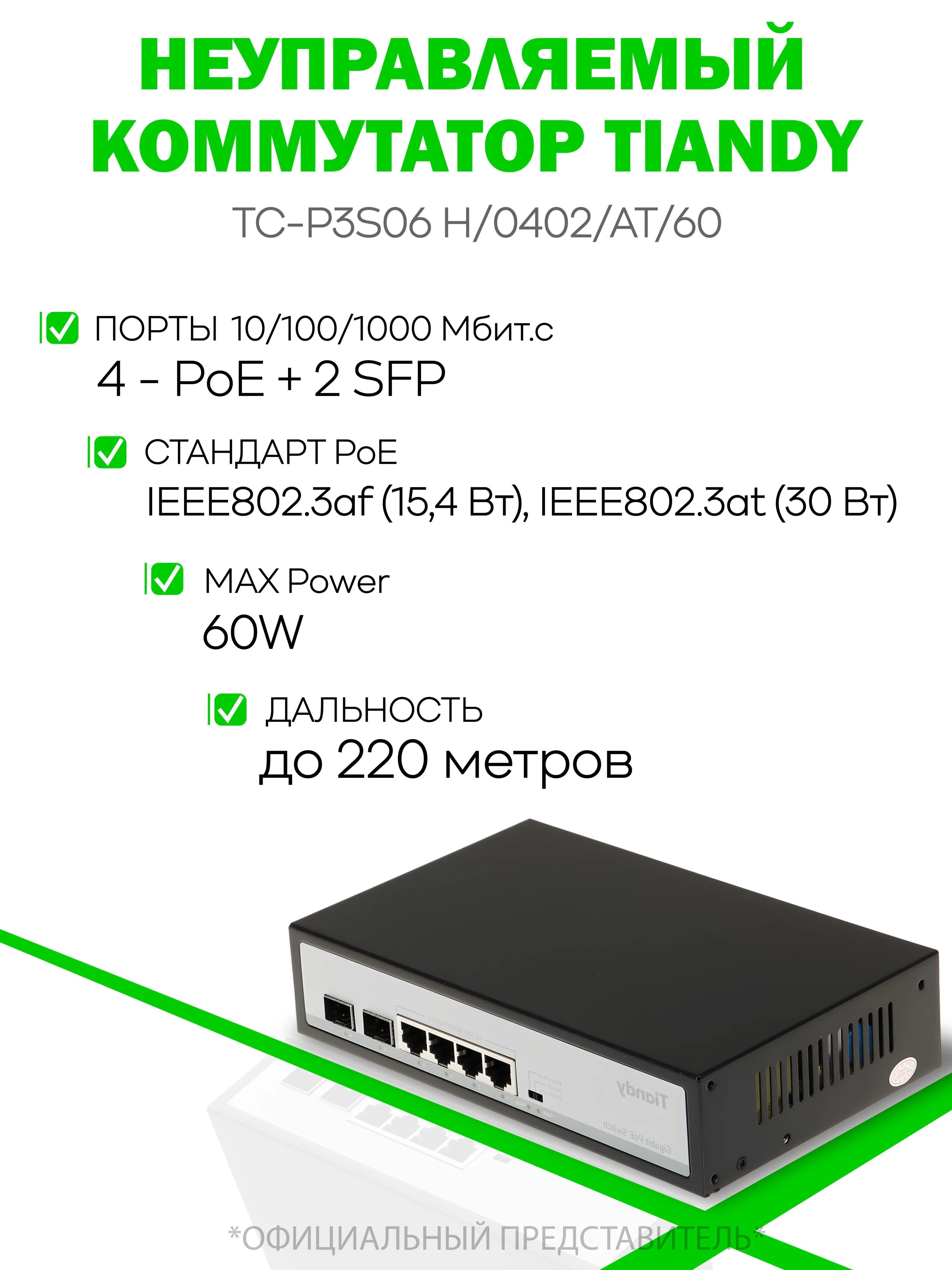 Коммутатор Tiandy TC-P3S06 H/0402/AT/60