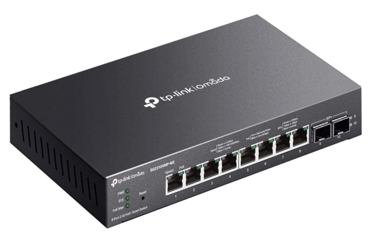 Коммутатор TP-Link SG2210XMP-M2, Smart линейки Omada с 8 портами PoE+ 2,5 Гбит/с и 2 портами SFP+
