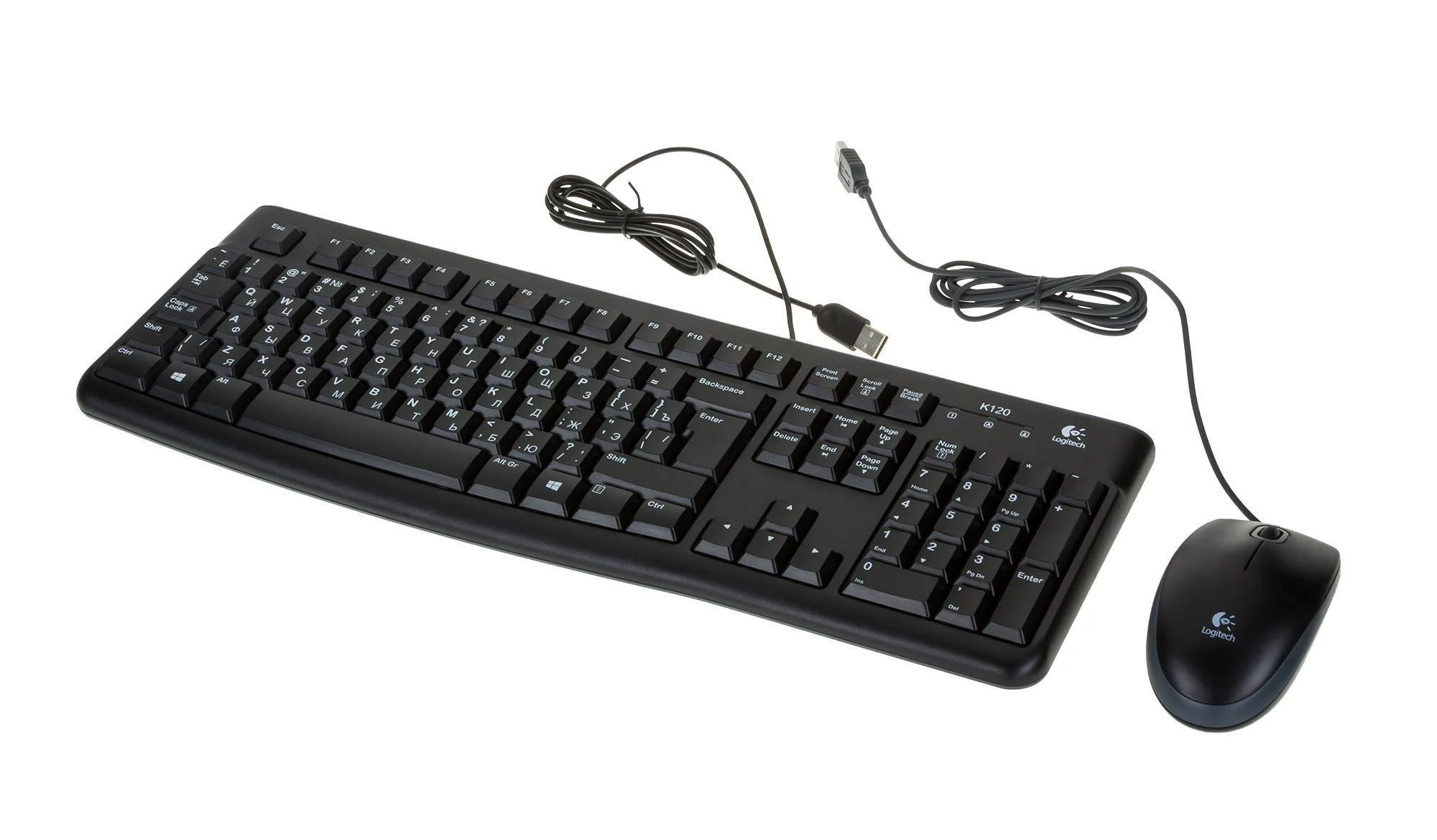 Комплект клавиатура+мышь Logitech MK120 проводной, USB, 1000 DPI, чёрный (неоригинальная гравировка)