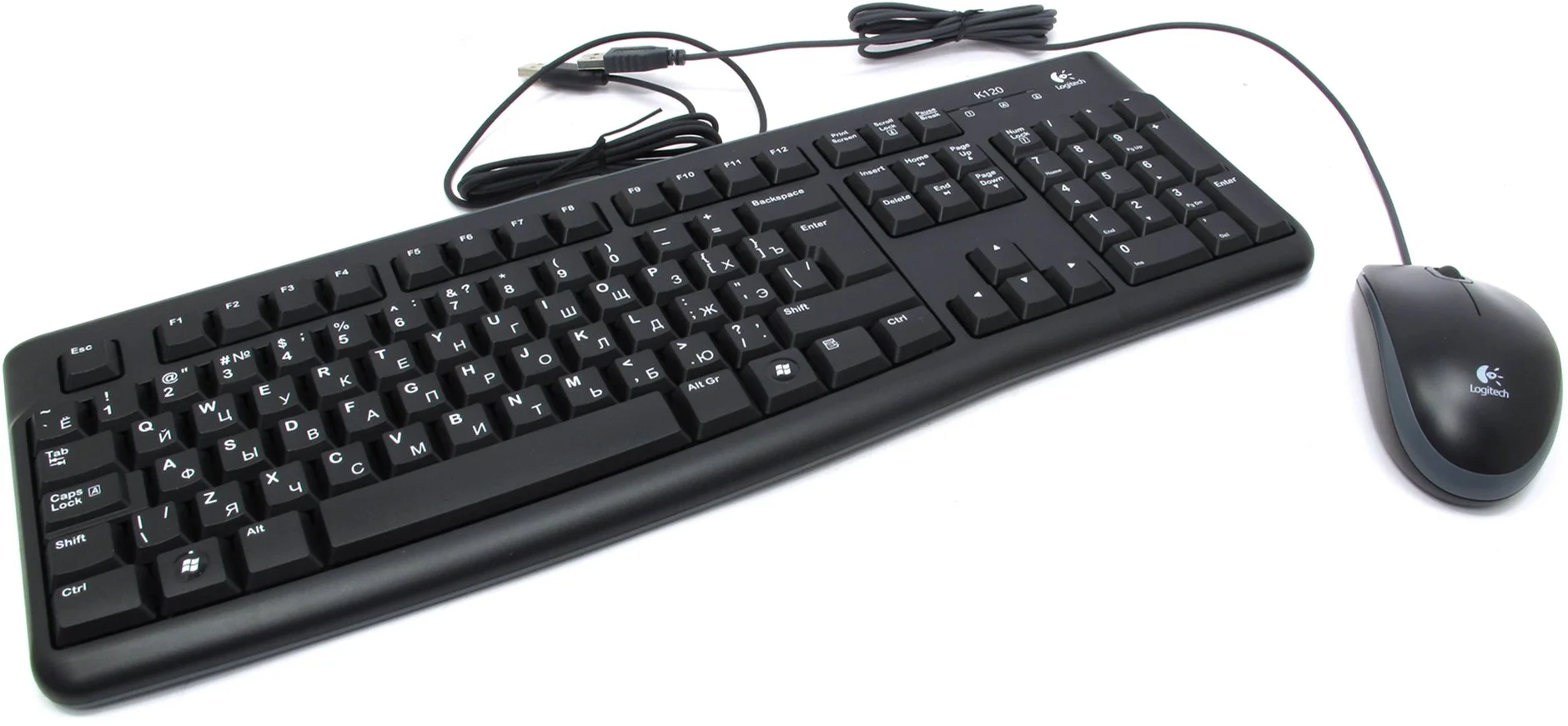 Комплект клавиатура+мышь Logitech MK120 проводной, USB, 1000 DPI, чёрный (неоригинальная гравировка)