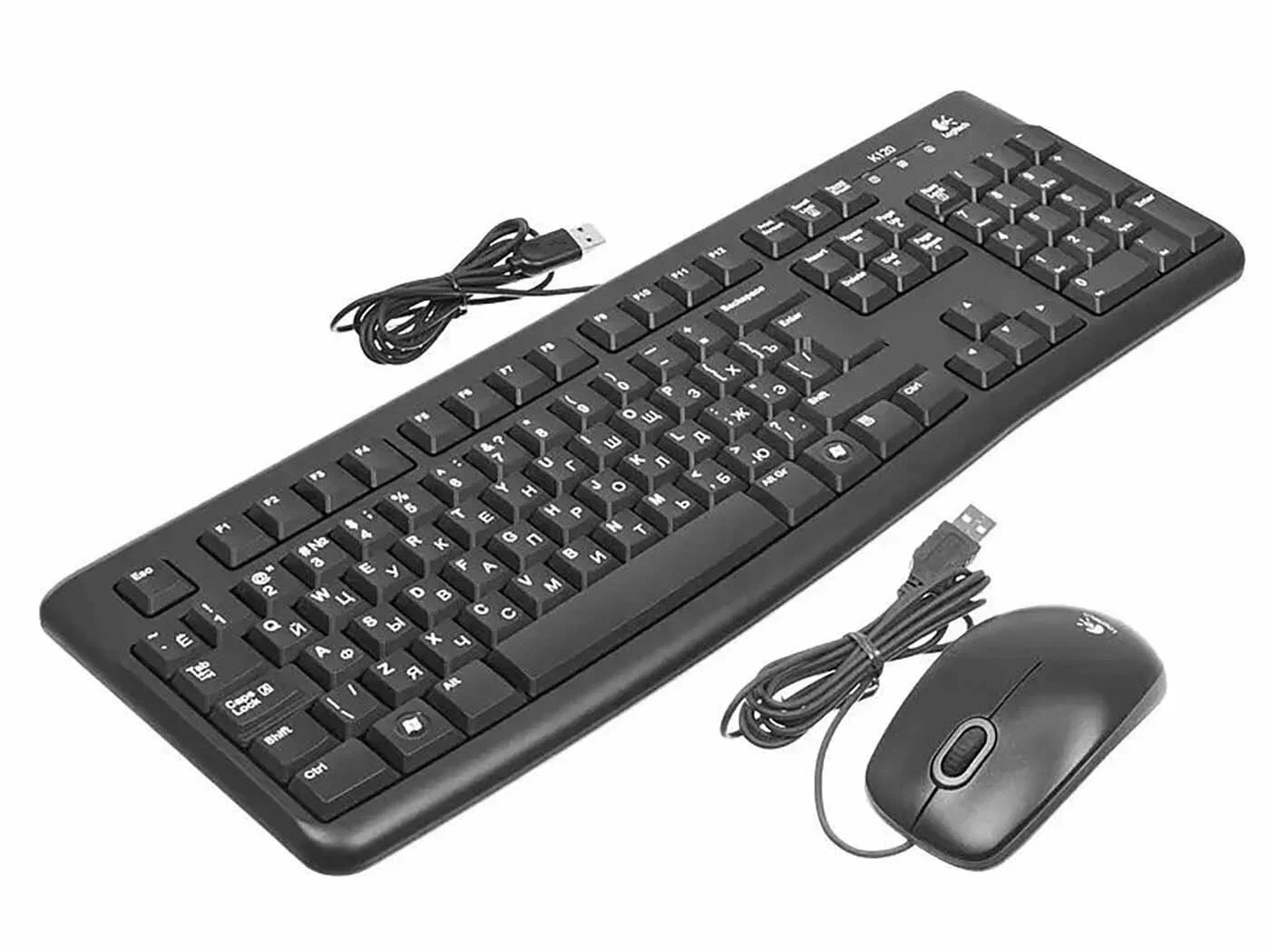 Комплект клавиатура+мышь Logitech MK120 проводной, USB, 1000 DPI, чёрный (неоригинальная гравировка)