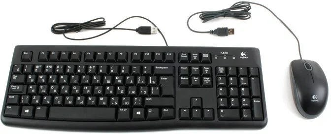 Комплект клавиатура+мышь Logitech MK120 проводной, USB, 1000 DPI, чёрный (неоригинальная гравировка)