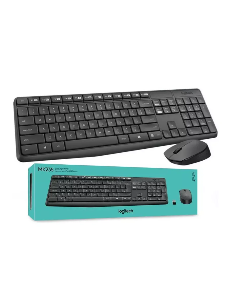 Комплект клавиатура+мышь Logitech MK235 беспроводной, USB, 1000 DPI, серый