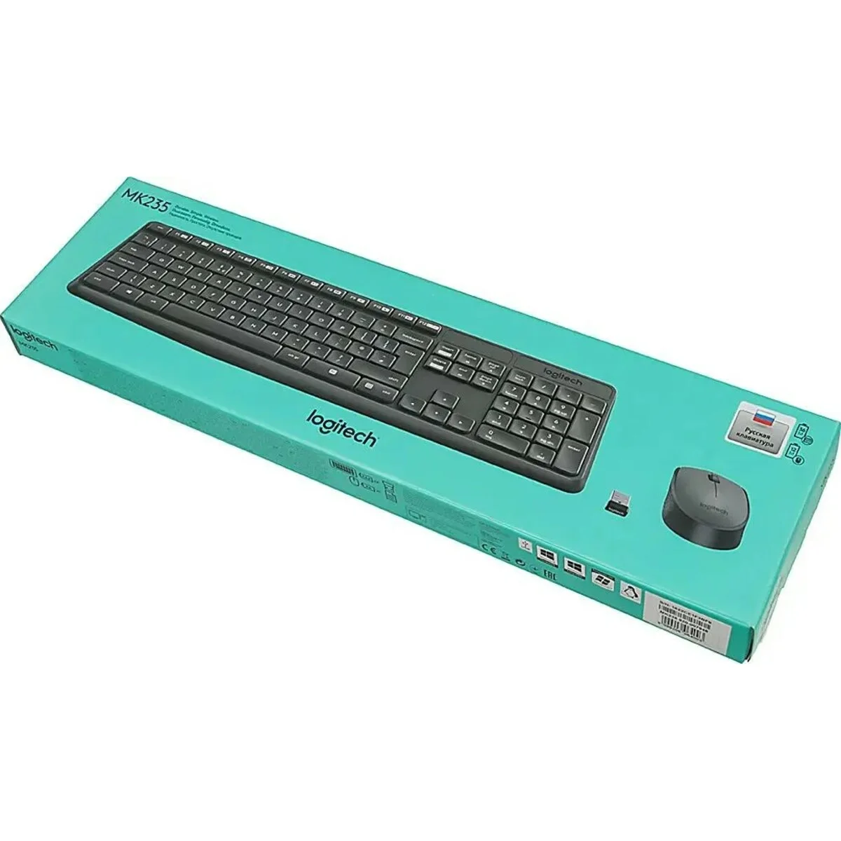 Комплект клавиатура+мышь Logitech MK235 беспроводной, USB, 1000 DPI, серый