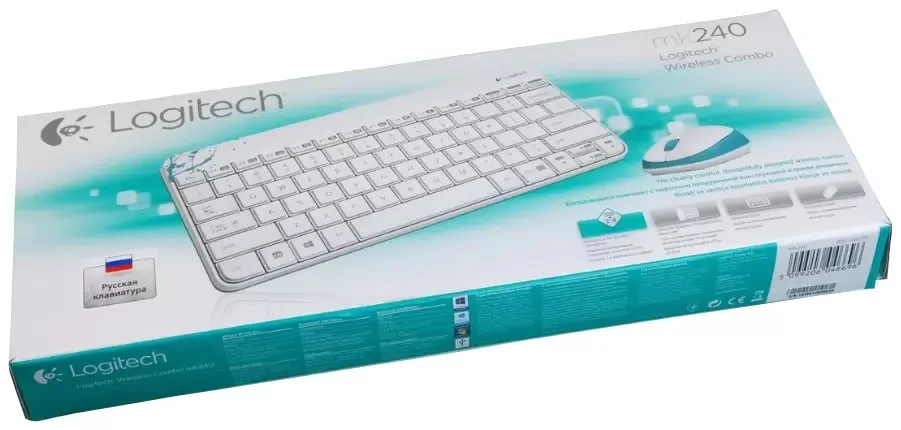 Комплект клавиатура+мышь Logitech MK240 Nano беспроводной, USB, 1000 DPI, белый