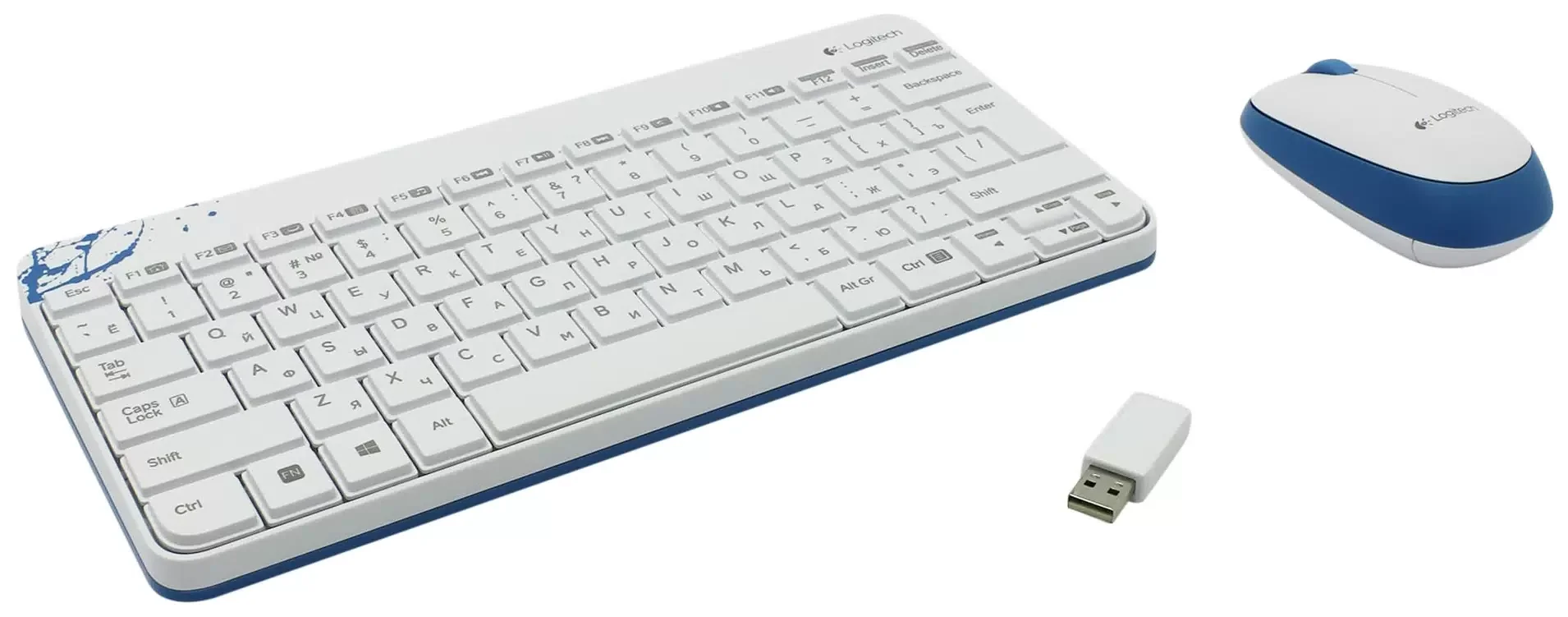 Комплект клавиатура+мышь Logitech MK240 Nano беспроводной, USB, 1000 DPI, белый