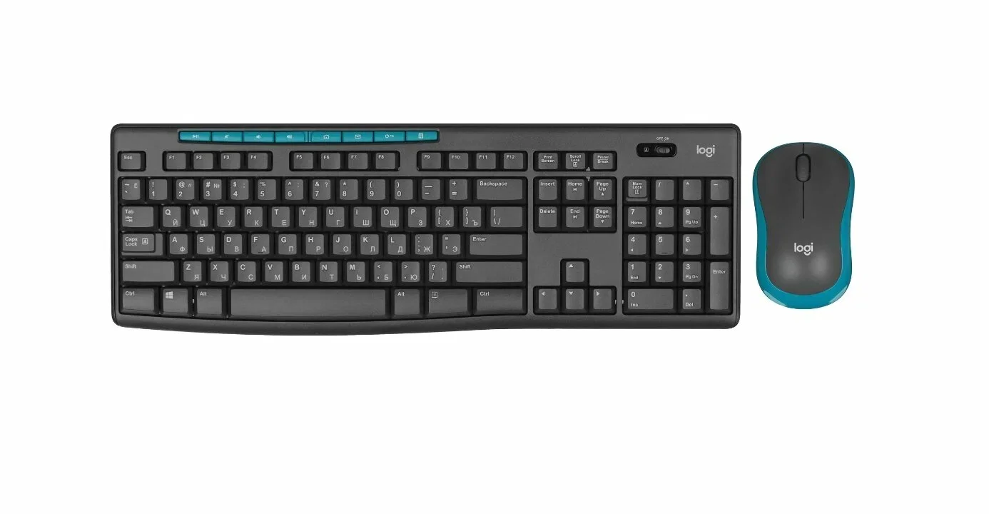 Комплект клавиатура+мышь Logitech MK275 беспроводной, USB, 1000 DPI, голубой/чёрный
