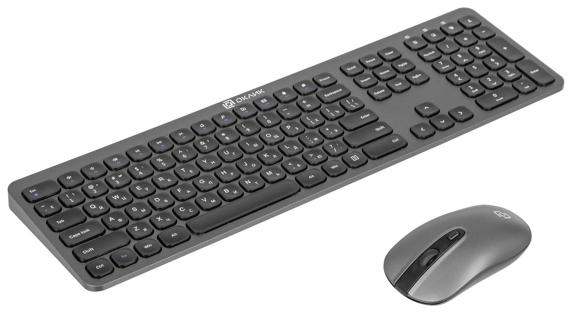 Комплект клавиатура+мышь Oklick 300M беспроводной, USB, 1600 DPI, серый/чёрный